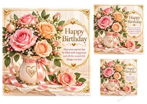 Rosewater - 7x7, 4x4, And 3x3 Inch - Birthday Card Toppers