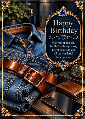 Denim & Details - A4 Portrait - Birthday Card Topper