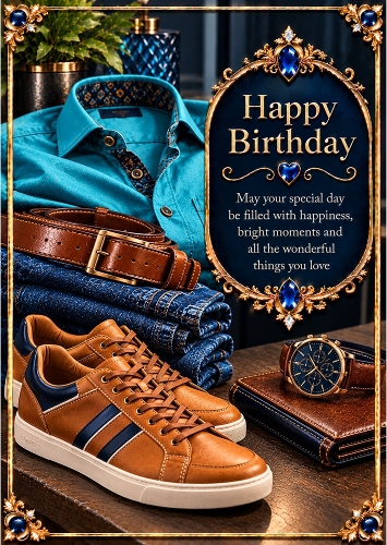 Cobalt Casual - A4 Portrait - Birthday Card Topper