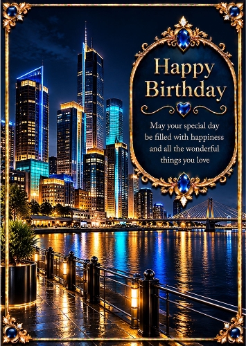 Neon City - A4 Portrait - Birthday Card Topper