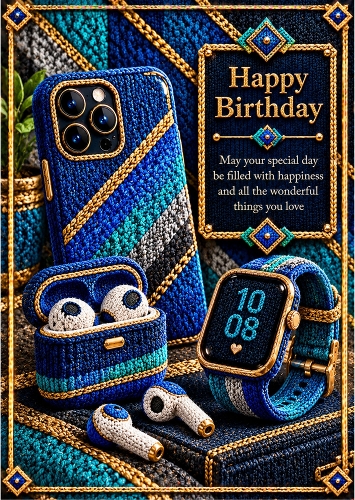 Knitted Gadgets - A4 Portrait - Birthday Card Topper