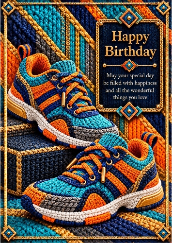 Knitted Trainers - A4 Portrait - Birthday Card Topper
