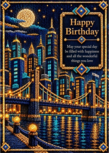 Knitted City Lights - A4 Portrait - Birthday Card Topper