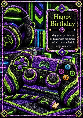Knitted Game On - A4 Portrait - Birthday Card Topper