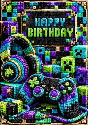 Pixel Party - A4 Portrait - Birthday Card Topper