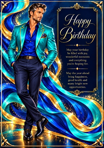 The Turquoise Gentleman - A4 Portrait - Birthday Card Topper