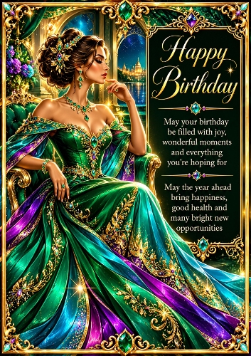 The Emerald Queen - A4 Portrait - Birthday Card Topper