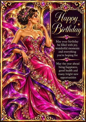 The Fuchsia Diva - A4 Portrait - Birthday Card Topper