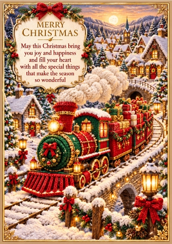 Christmas Express - A4 Portrait - Christmas Knitted Christmas Train Card Topper