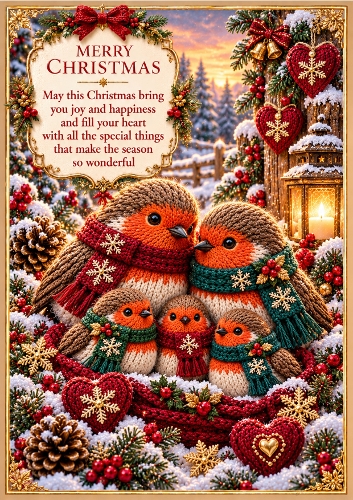 Robin Hugs - A4 Portrait - Christmas Card Topper