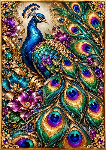 Peacock Splendour - A4 Portrait - Card Topper