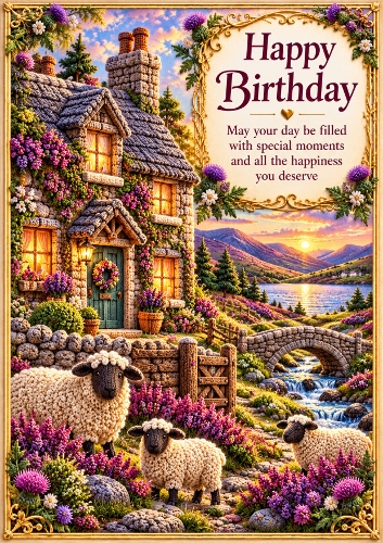 Highland Cottage - A4 Portrait - Birthday Card Topper