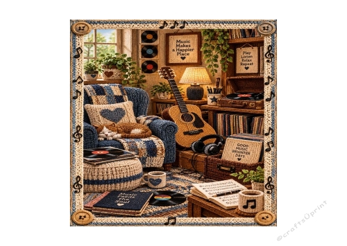 Request - Knitted Music Room - 7 x 7 Birthday Card Topper