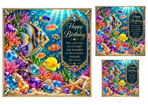 Underwater Jewels - 7x7, 4x4, And 3x3 Inch - Birthday Card Topper