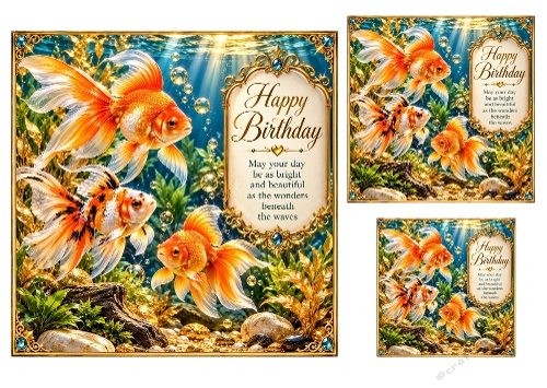 Golden Serenity - 7x7, 4x4, And 3x3 Inch - Birthday Card Topper