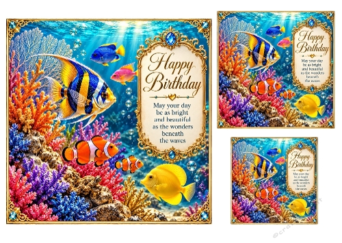 Coral Dreams - 7x7, 4x4, And 3x3 Inch - Birthday Card Topper