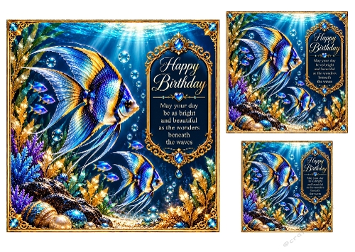 Midnight Aquarium - 7x7, 4x4, And 3x3 Inch - Birthday Card Topper