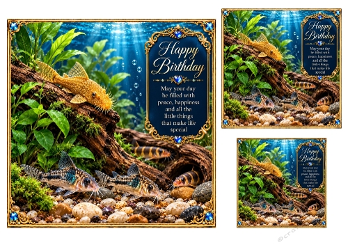 Aquarium Treasures - 7x7, 4x4, And 3x3 Inch - Birthday Card Toppers