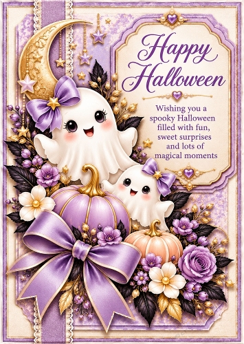 Lavender Ghost Wishes - A4 Portrait - Halloween Card Topper
