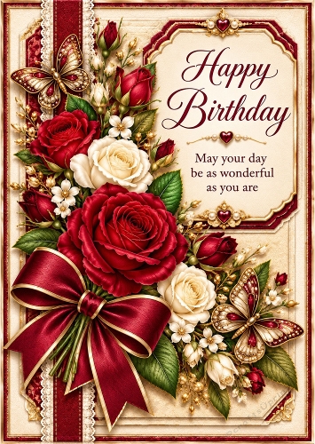 Ruby Rose Elegance - A4 Portrait - Birthday Card Topper