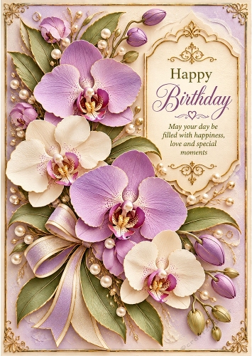 Orchid Elegance - A4 Portrait - Birthday Card Topper