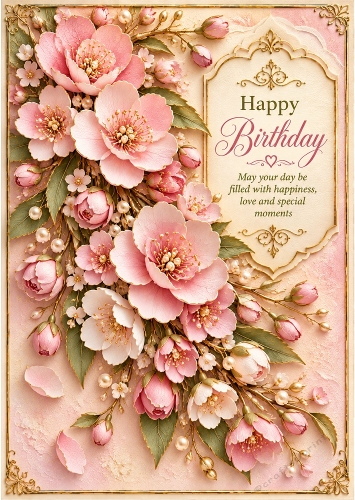 Blossom Cascade - A4 Portrait - Birthday Card Topper
