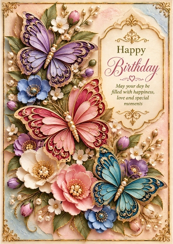 Butterfly Garden - A4 Portrait - Birthday Card Topper