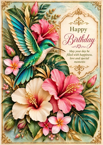 Hummingbird Haven - A4 Portrait - Birthday Card Topper