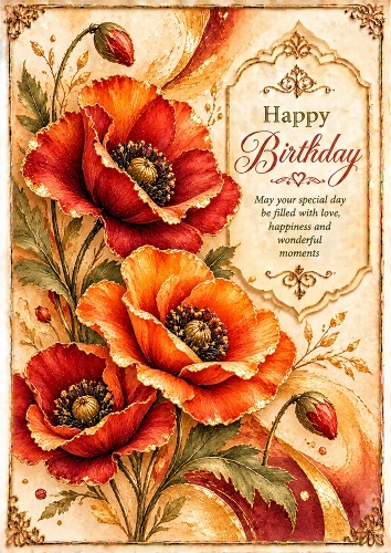 Gilded Poppies - A4 Portrait - Card Topper