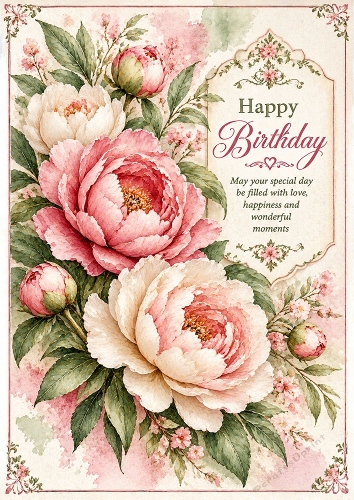 Peony Blush - A4 Portrait - Card Topper