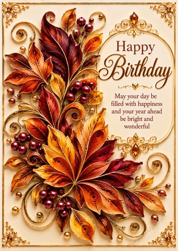 Autumn Leaves - A4 Portrait - Birthday Quilled Look Card Topper