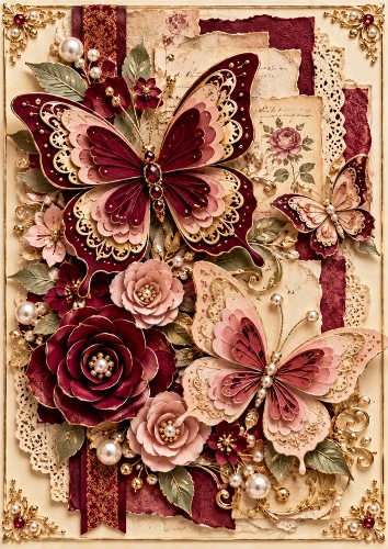 Velvet Wings  - A4 Portrait - Birthday Card Topper