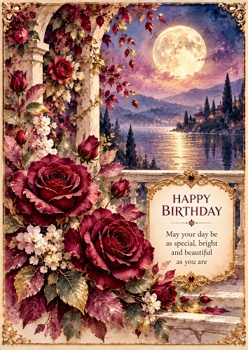 Burgundy Moon Garden  - A4 Portrait - Birthday Card Topper