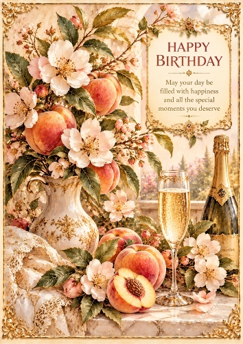 Peaches & Champagne  - A4 Portrait - Birthday Card Topper
