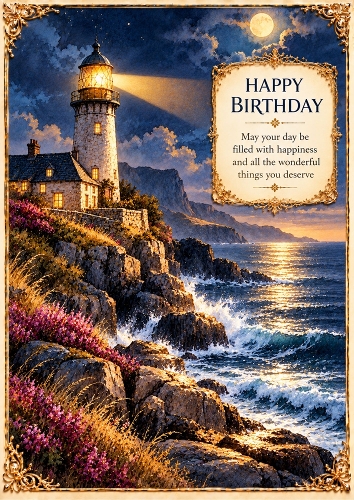 Midnight Lighthouse - A4 Portrait - Birthday Card Topper