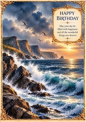 Storm at Sea - A4 Portrait - Birthday Card Topper