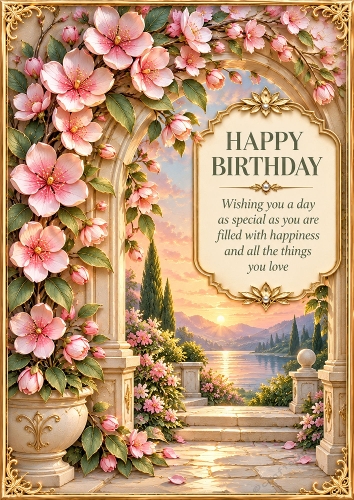 Blossom Archway - A4 Portrait - Birthday Card Topper