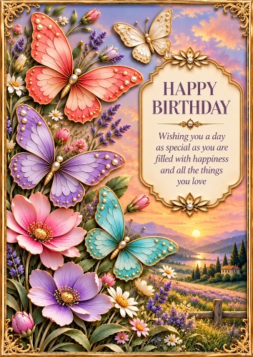 Butterfly Meadow - A4 Portrait - Birthday Card Topper