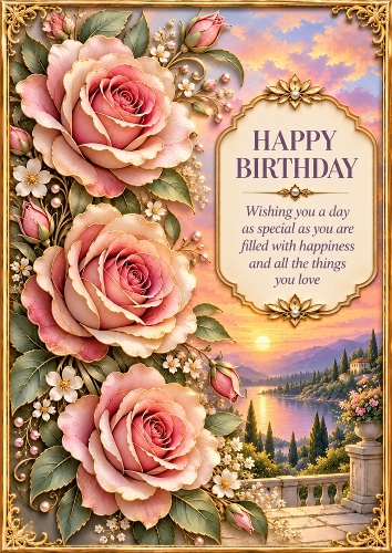 Rosewater Cascade - A4 Portrait - Birthday Card Topper