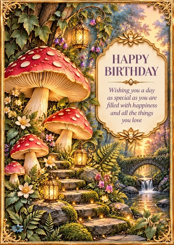 Enchanted Mushrooms - A4 Portrait - Birthday Card Topper