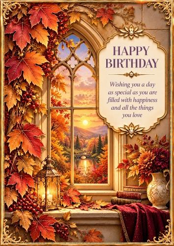 Autumn Window - A4 Portrait - Birthday Card Topper