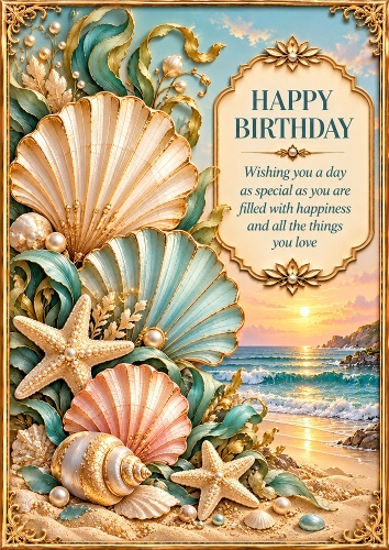 Seashell Treasures - A4 Portrait - Birthday Card Topper