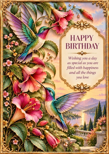 Hummingbird Haven - A4 Portrait - Birthday Card Topper
