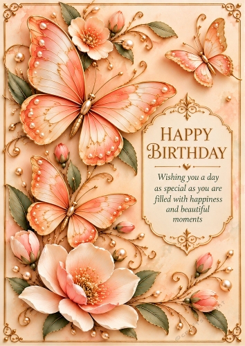 Peach Butterfly  - A4 Portrait - Card Topper