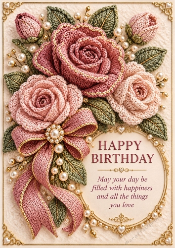 The Rosewater Knits - A4 Portrait - Knitted Birthday Card Topper