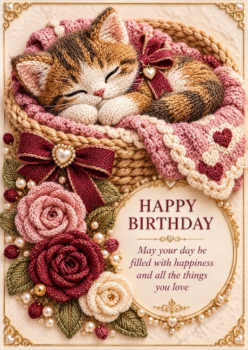 Purrfectly Cosy - A4 Portrait - Knitted Birthday Card Topper