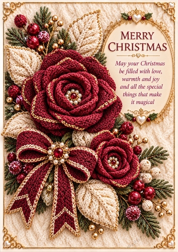 Christmas Rose - A4 Portrait - Knitted Christmas Card Topper