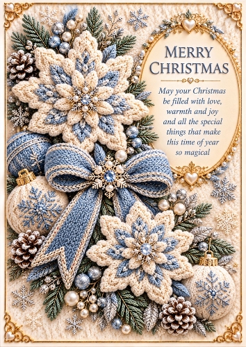 Icy Blue Christmas - A4 Portrait - Knitted Christmas Card Topper