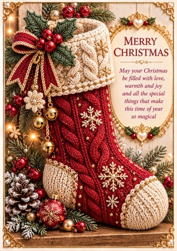 Yuletide Stitches - A4 Portrait - Knitted Christmas Card Topper