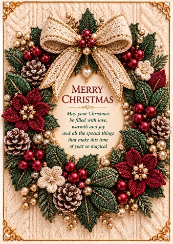 Winter Wreath - A4 Portrait - Knitted Christmas Card Topper